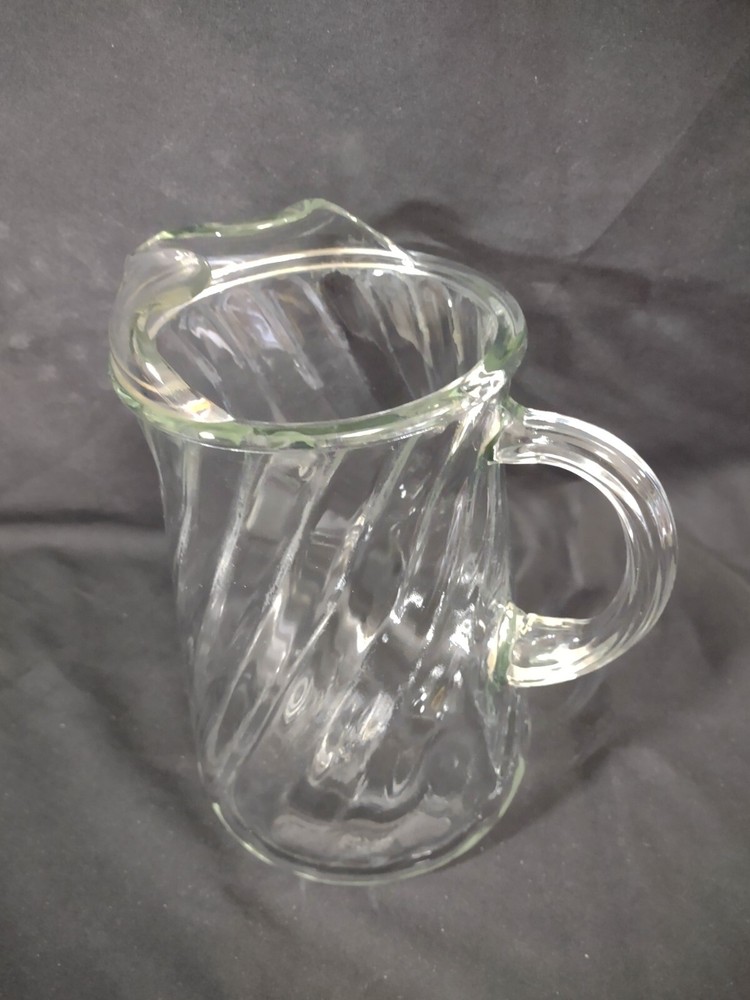 Vintage Clear Glass Optic Swirl Water Pitcher With Ice Lip Unbranded Pre-owned