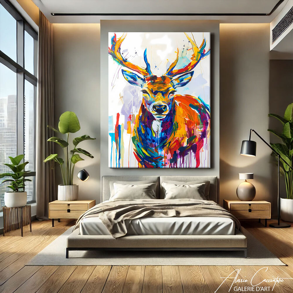 Colorful Abstract Canvas Painting Wall Art Deer Art Prints Animal Wall Decor