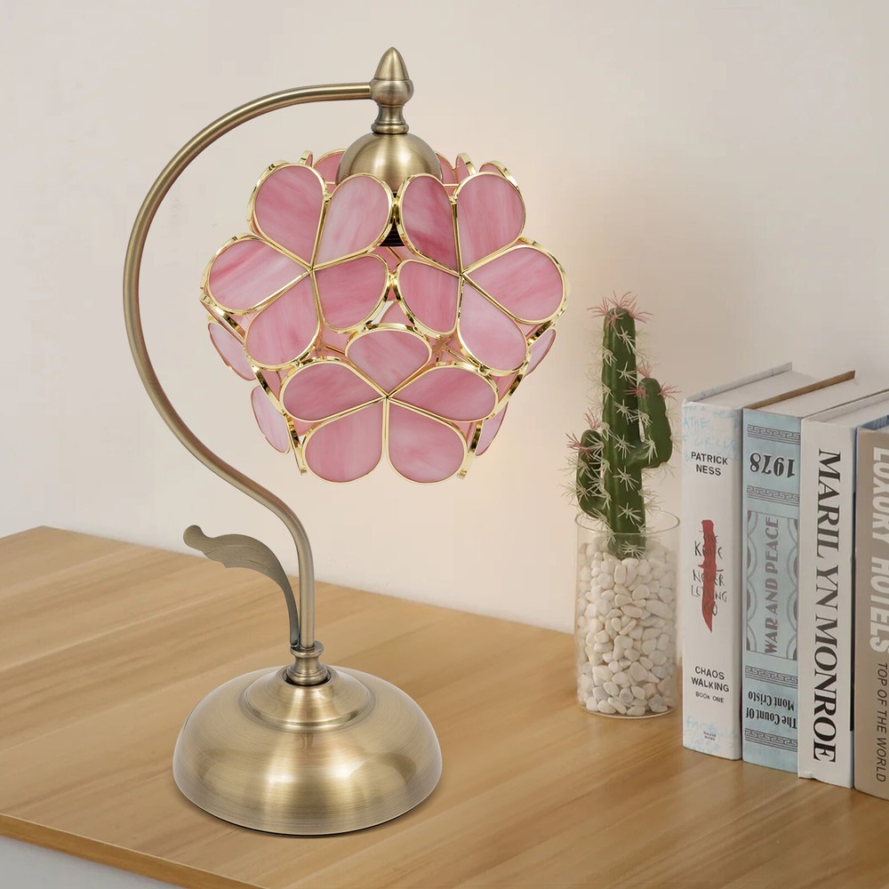 Cherry Blossom Style Pink Glass Petal Antique Desk Lamp Tiffany Flower Lampshade