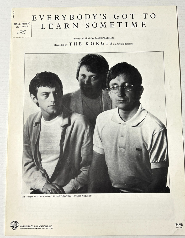 korgis everybody's got to learn sometime  vintage sheet music piano guitar