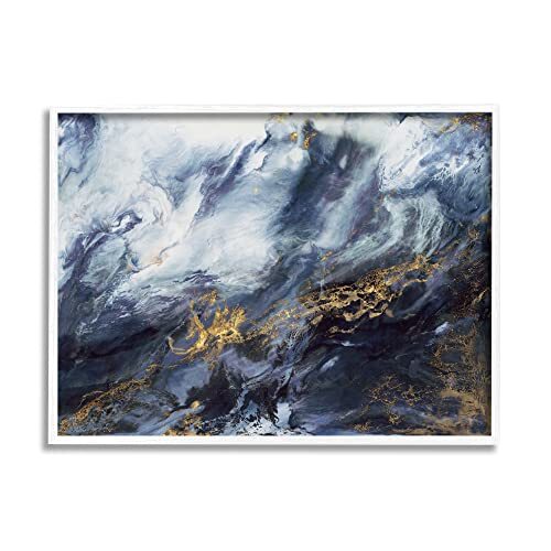 Busy Blue Ocean Water Abstraction Chaotic Wave White Framed Wall Art, 20 x 16