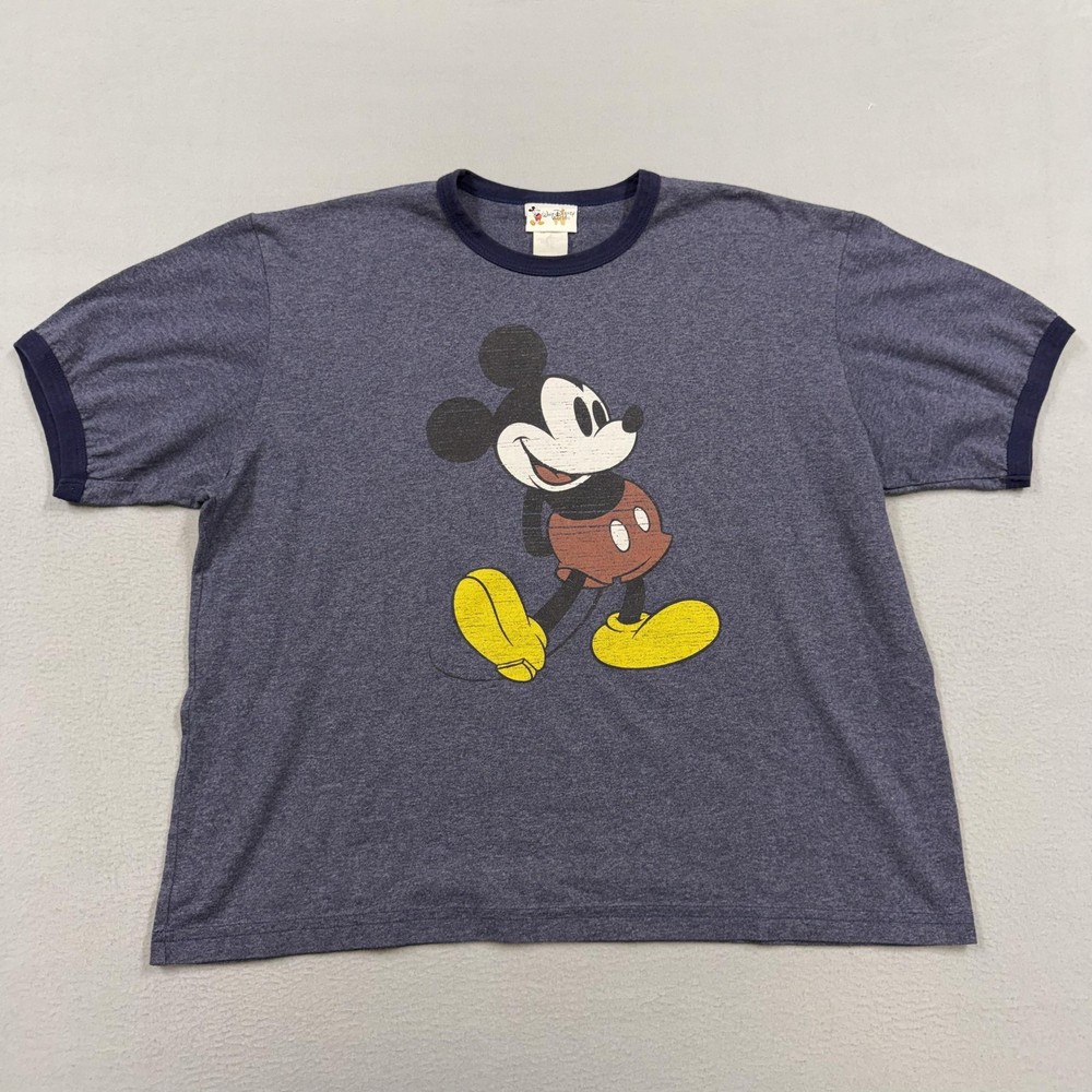 Vintage Walt Disney World Shirt Mens XL Blue Mickey Mouse Ringer Graphic Tee USA