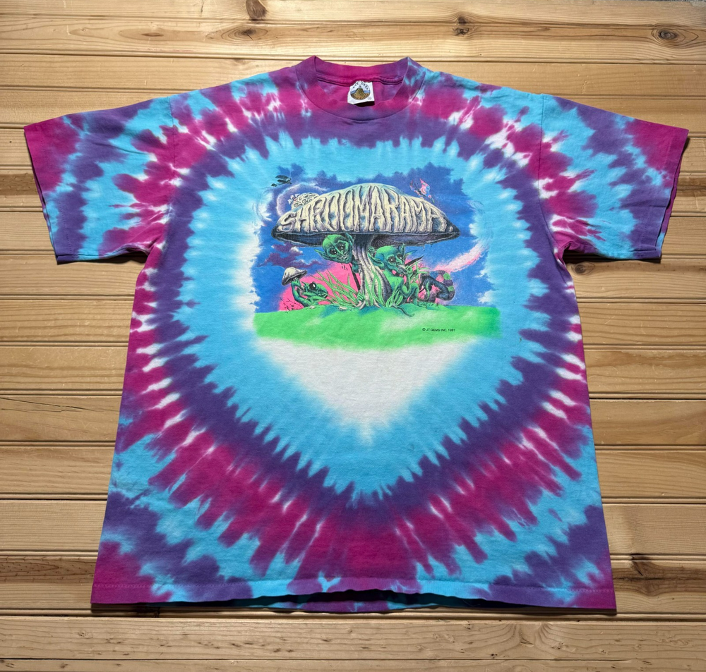 Vintage 90s 1991 Shroomaram  Mushroom Alien Goblins Tie Dye Art Shirt - Size XL