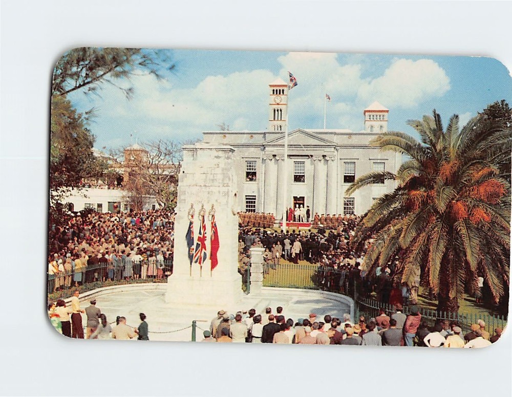 Postcard Colorful Ceremony Cenotaph Memorial Hamilton Bermuda