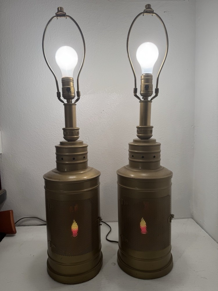 VTG 2 Matched Pair Nautical SHIP LANTERN MARITIME Mid Century TABLE LAMPS