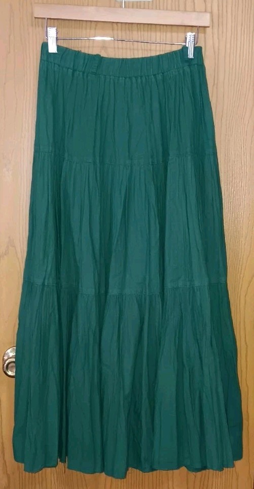 Vintage Desert West Maxi Hoop Skirt Womens One Size Green Tiered Pleated