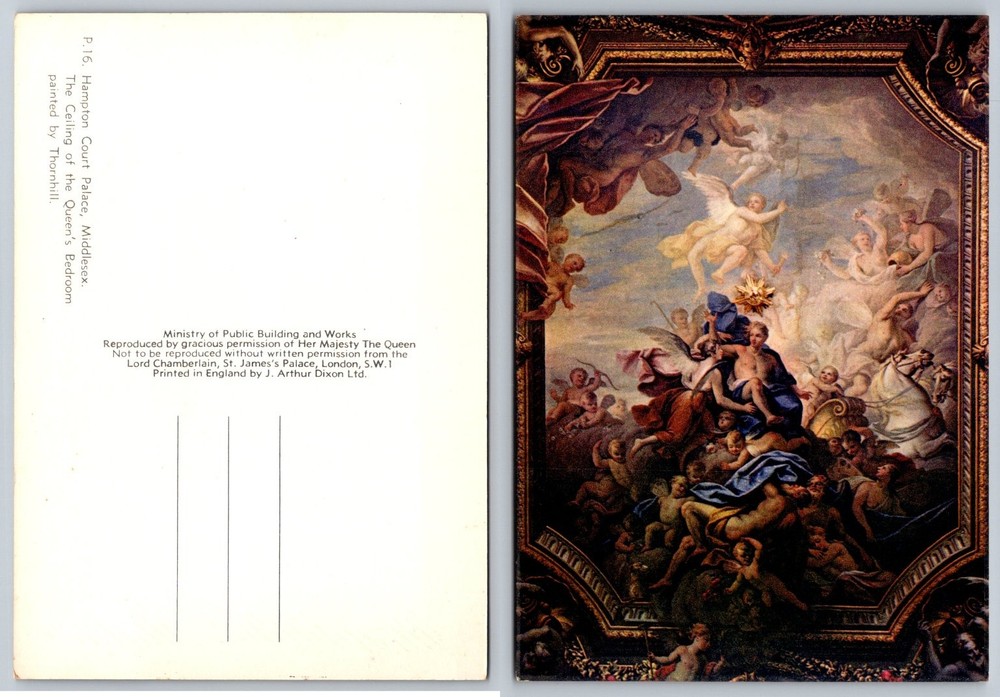 Hampton Court Palace Queen's Bedroom Ceiling Thornhill Art Postcard UK