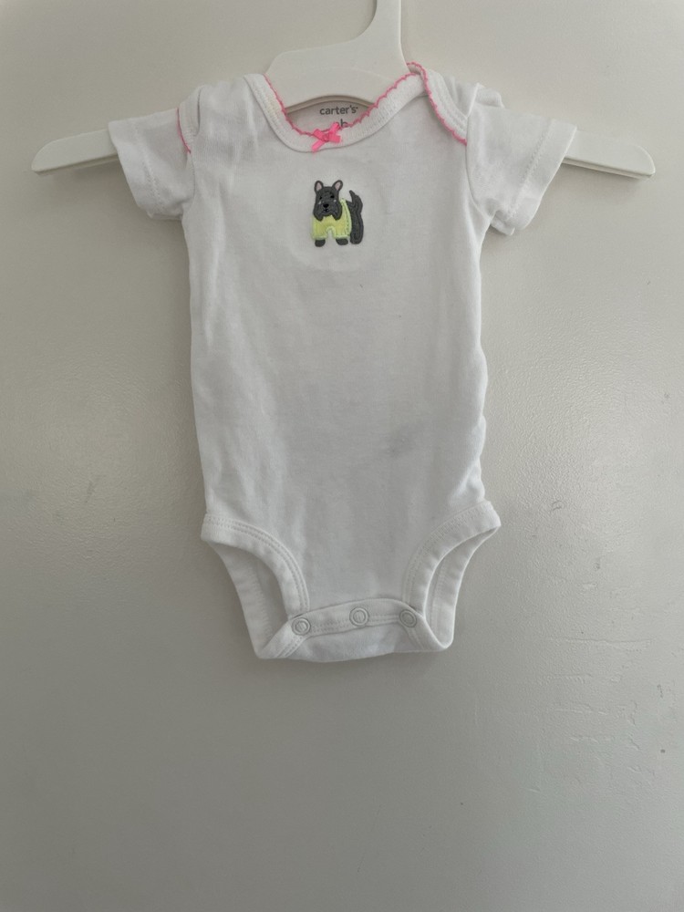Carter's Baby Girls Cute Dog Applique 100% Cotton Short Sleeve Bodysuit White NB