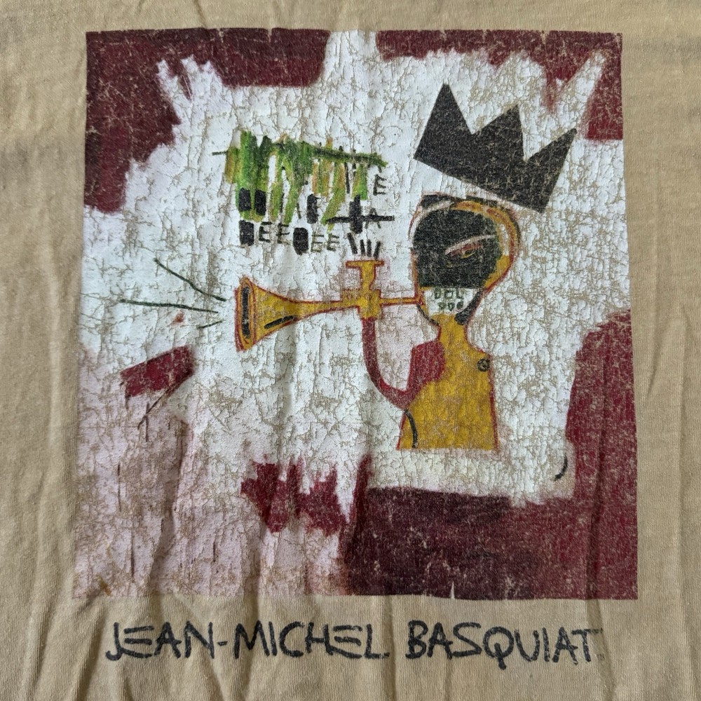Jean Michel Basquiat Ripple Long Sleeve Abstract Graphic Yellow T-Shirt Large-image