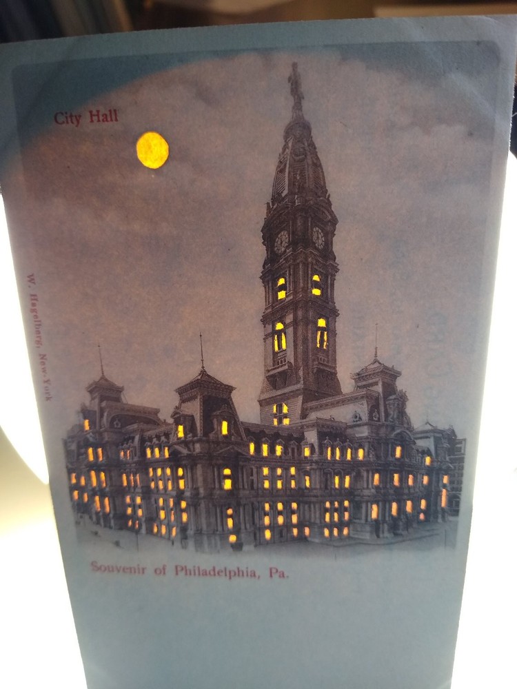 Vtg Philadelphia City Hall Hold To Light HTL Postcard Hagelberg 1898 PMC Antique