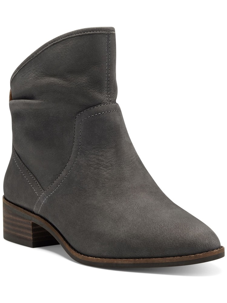 LUCKY BRAND Womens Gray Lollin Almond Toe Stacked Heel Leather Booties 8 M
