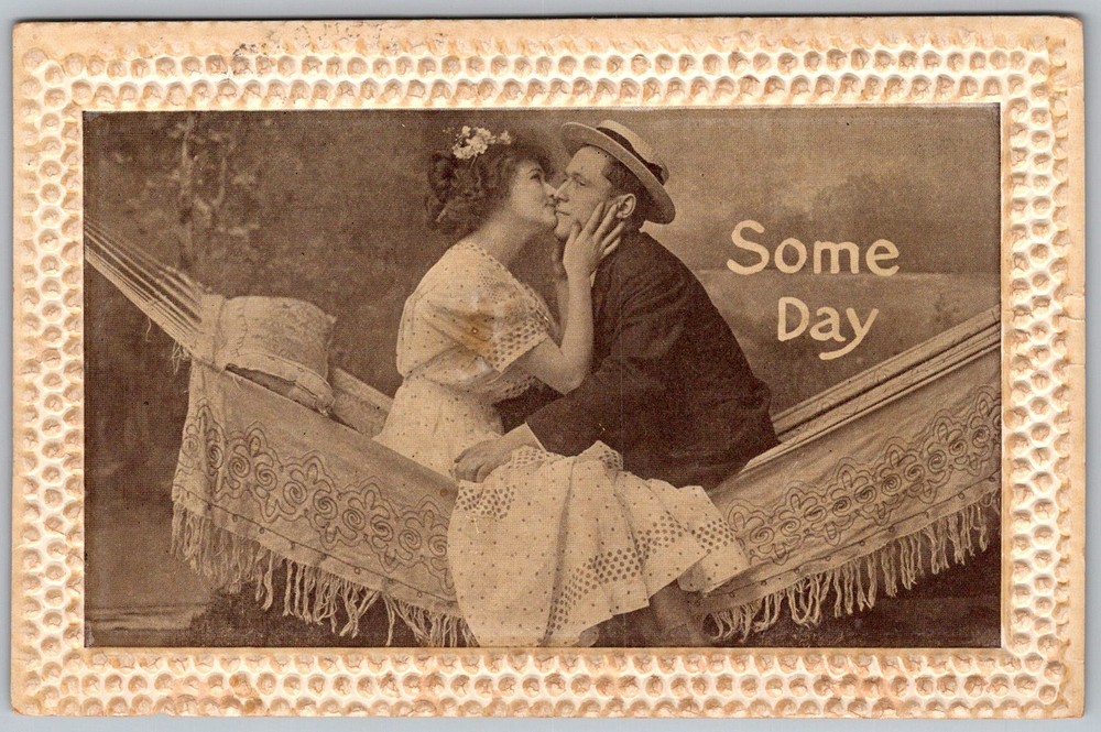 Antique Postcard Couple Kissing Hammock Washington, DC 1910s