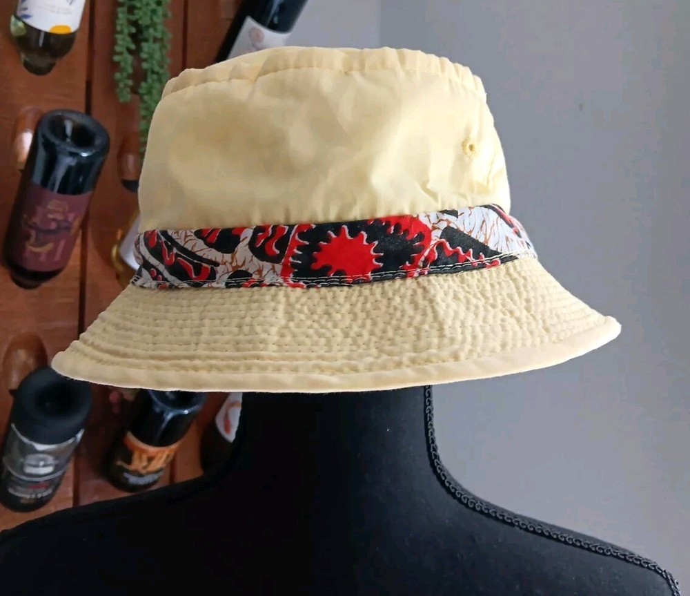 Vintage EASY-TO-ROLL Yellow Abstract Nature Geometric Band Crushable Bucket Hat