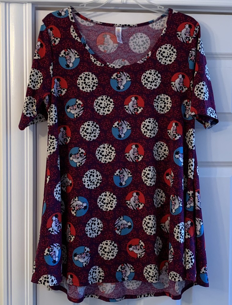 LuLaRoe Disney Villains Cruella De Vil 101 Dalmatians Shirt Top M Dogs S /sleeve