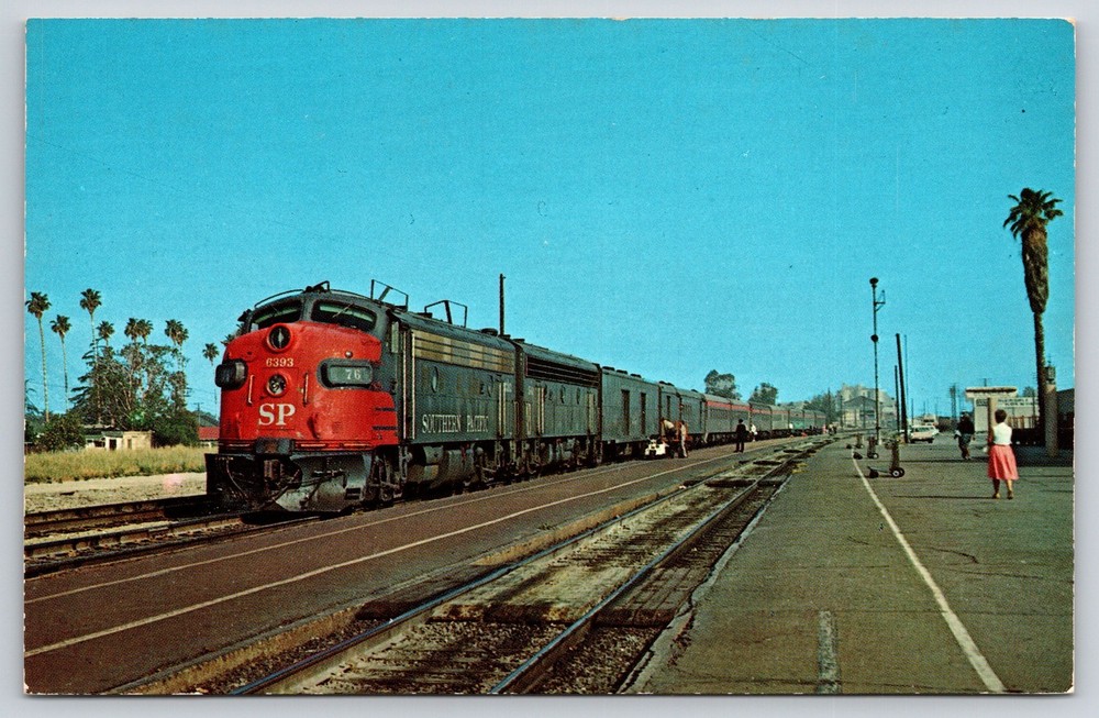 Transport~Train~Glendale California~Southern Pacific No 76 Lark~1950s Postcard