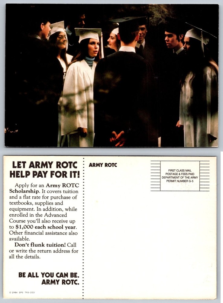 1984 ARMY ROTC Scholarship Postcard - Be All You Can Be - Graduation Scene