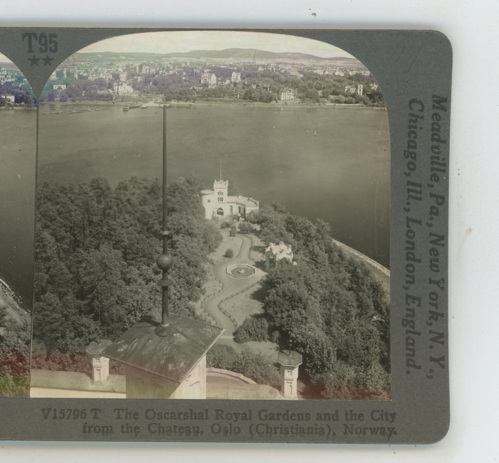 Oscarshal Royal Gardens & City Oslo Norway Keystone Stereoview