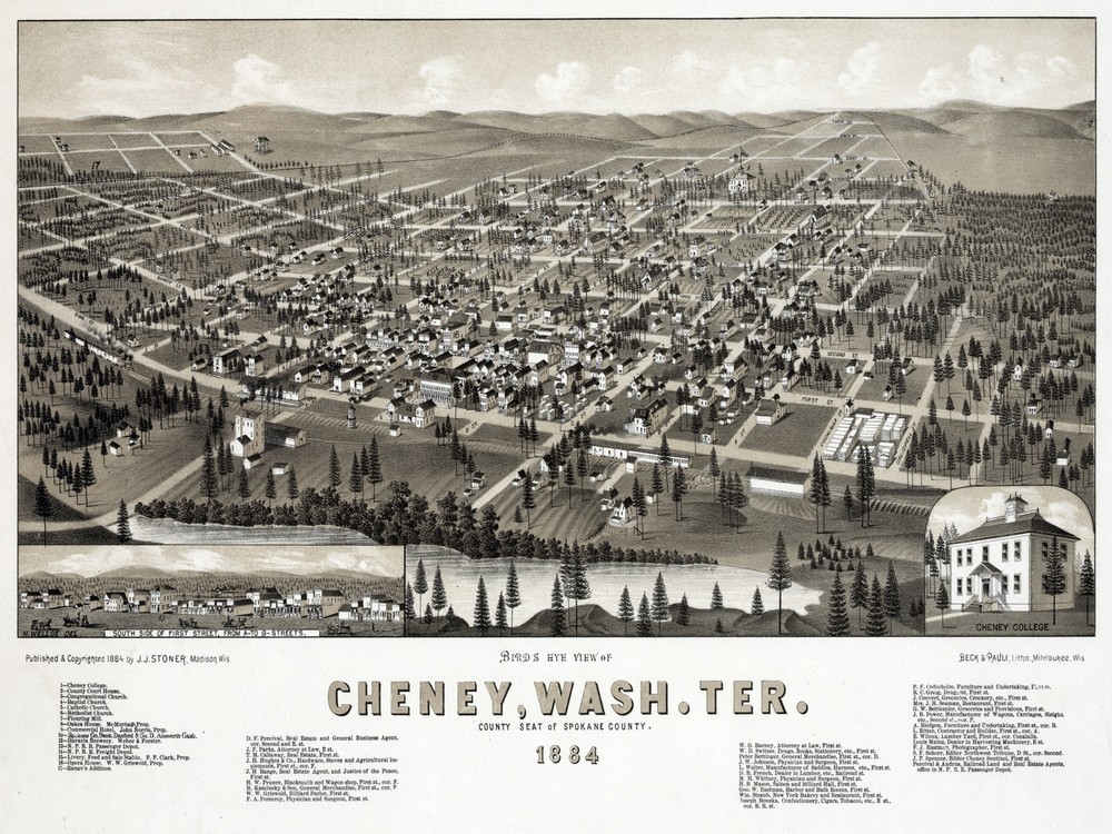 Decor Poster.Fine Graphic Home Art Design. Birds eye view Cheney, Wash. 2765