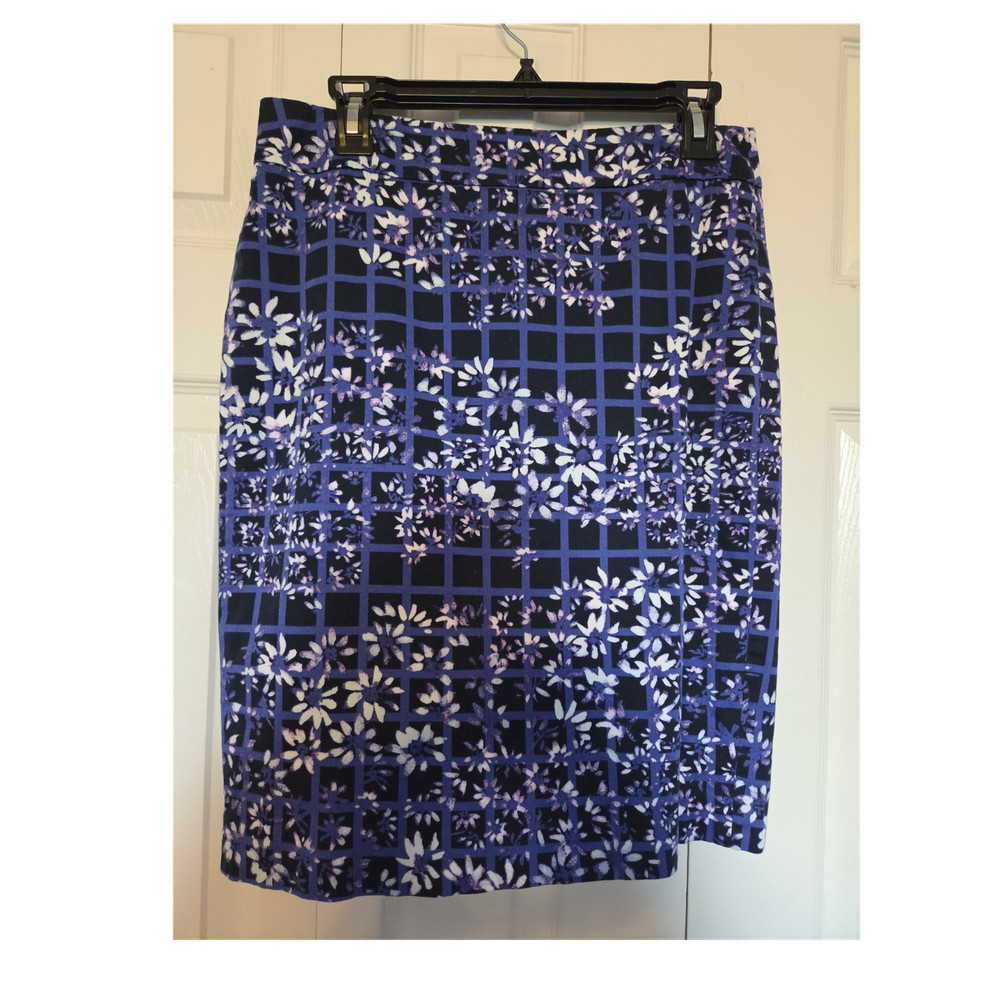 Ann Taylor Women's Blue Floral Geometric Pencil Skirt Knee Length Size 6