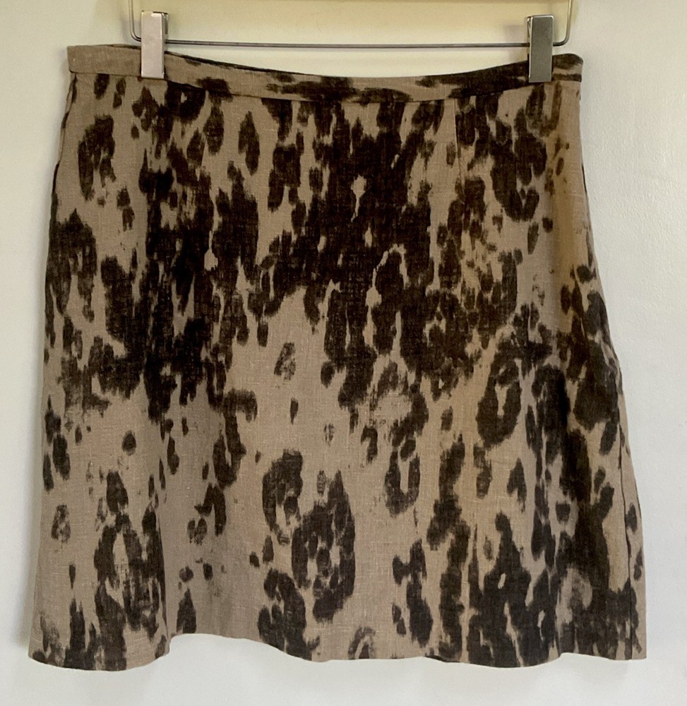Banana Republic Size 6 Brown Tan Leopard Print Linen Blend MINI PENCIL Skirt