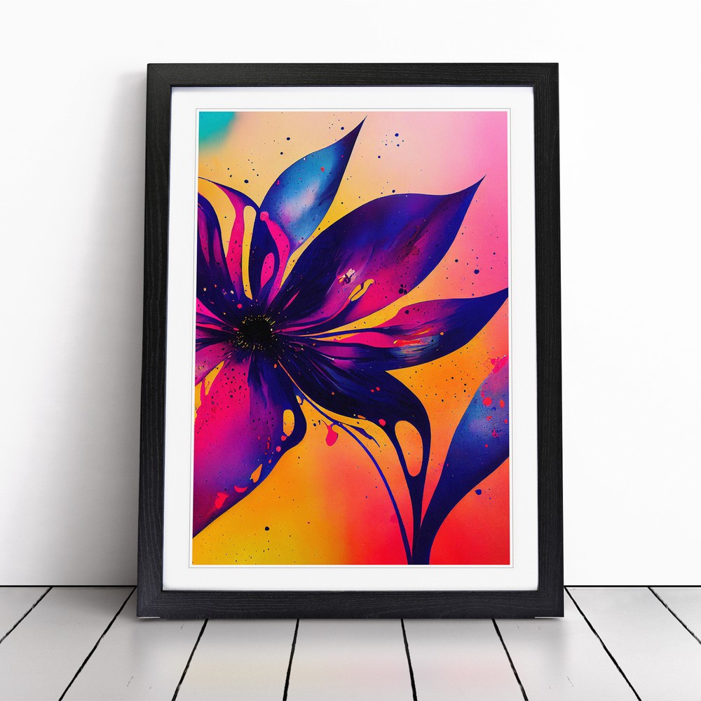 Paint Splash Flowers No.4 Abstract Wall Art Print Framed Canvas Picture Poster