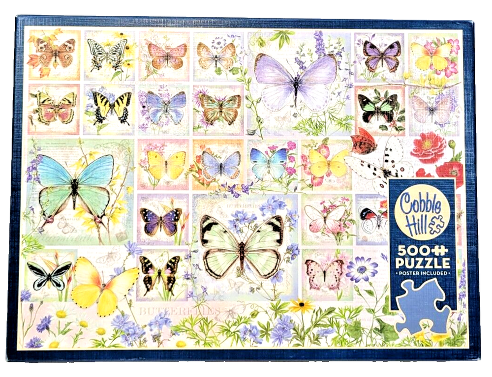 Cobble Hill Butterfly Tiles 500 pc Jigsaw Puzzle Linen Texture 26 5/8
