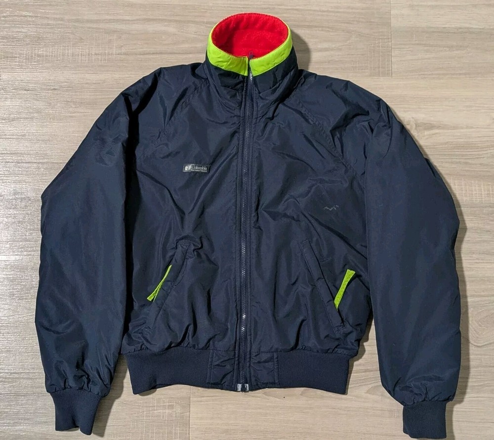 Vintage Columbia Jacket Men’s M Radial Sleeve Black Fleece Lined Neon Red Green