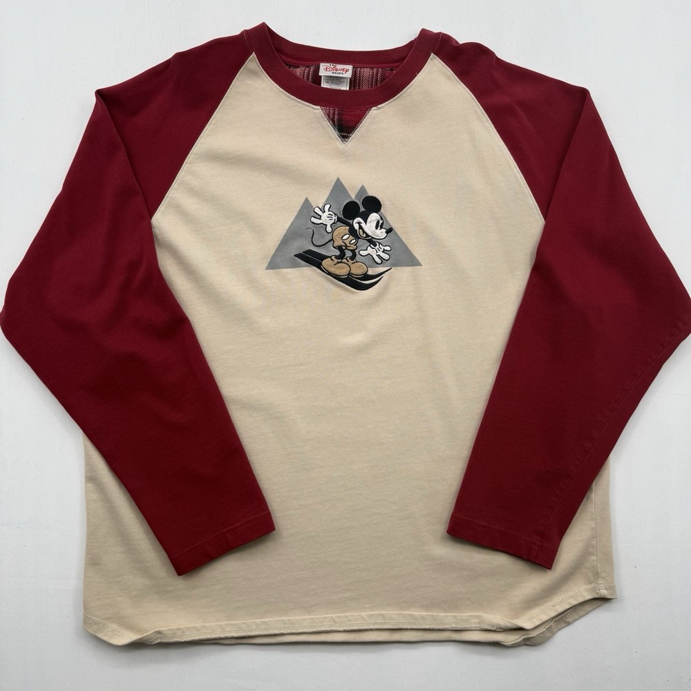 Vintage 90s Disney Mickey Mouse Skiing Logo Long Sleeve T Shirt Mens size XL