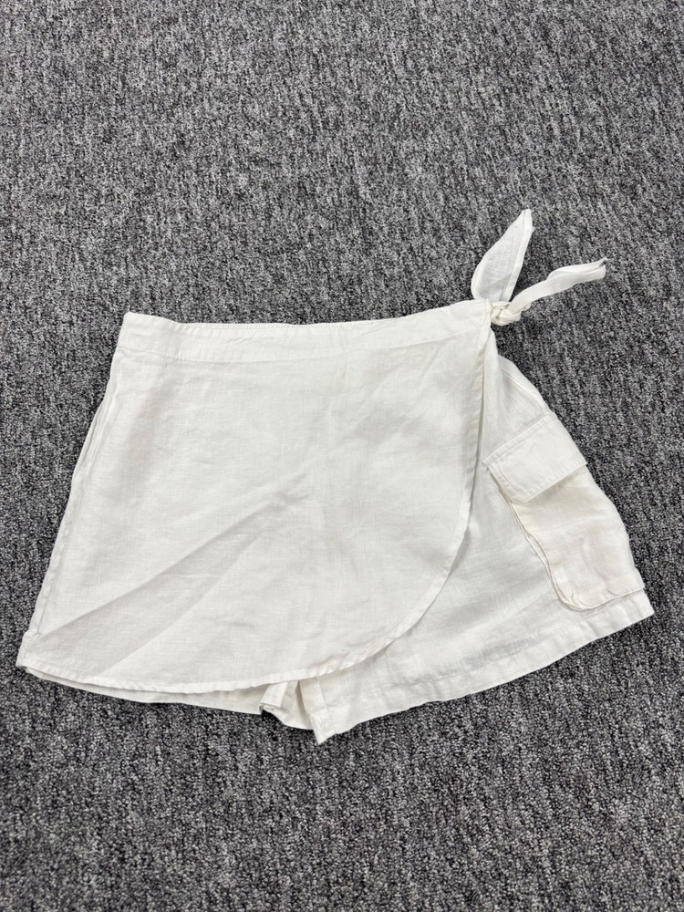 Joie Skort Women Large White Linen Utility Cargo Safari Chic Travel Wrap Skirt
