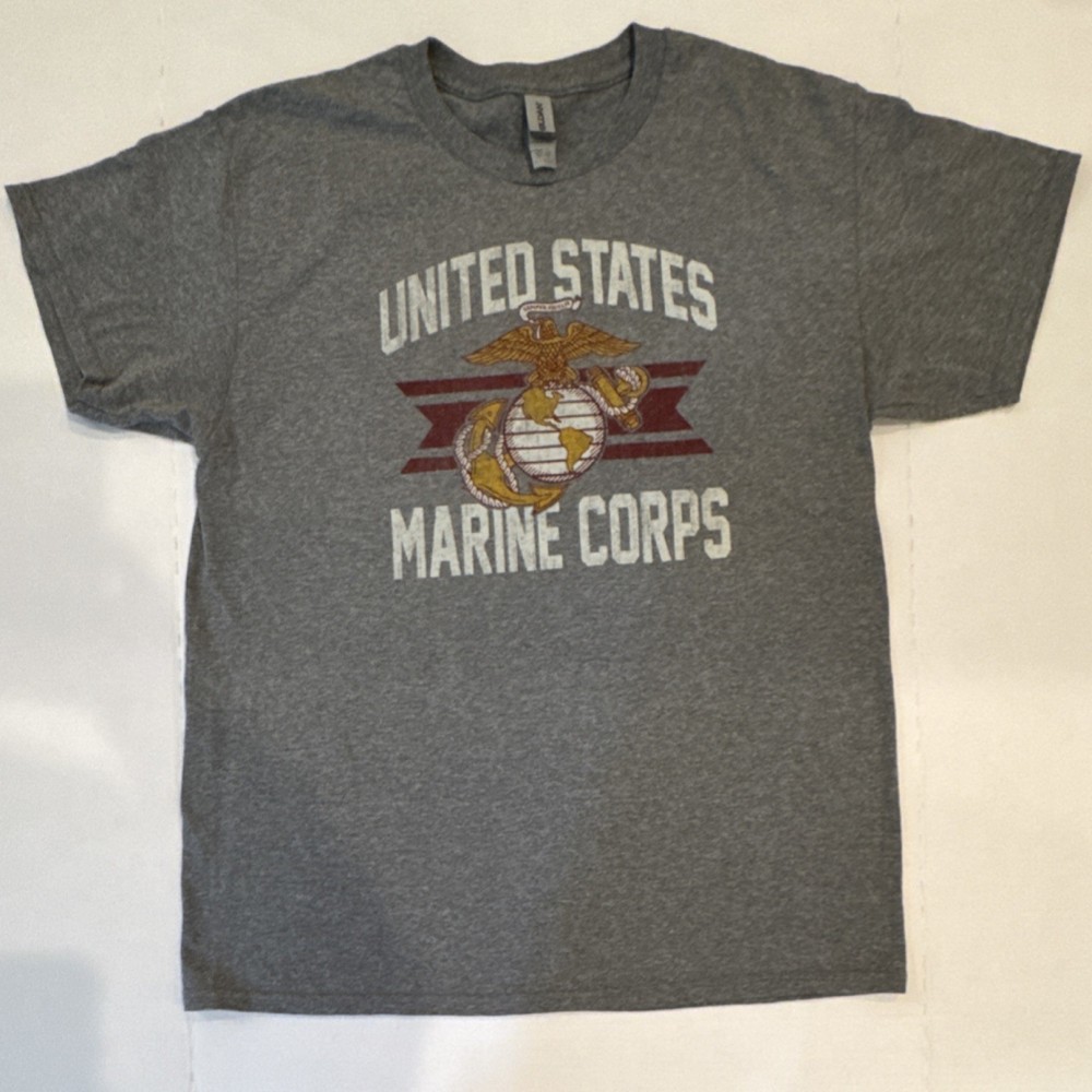 Gildan Heavy Cotton United States Marine Corps Gray Men's T-Shirt Size L