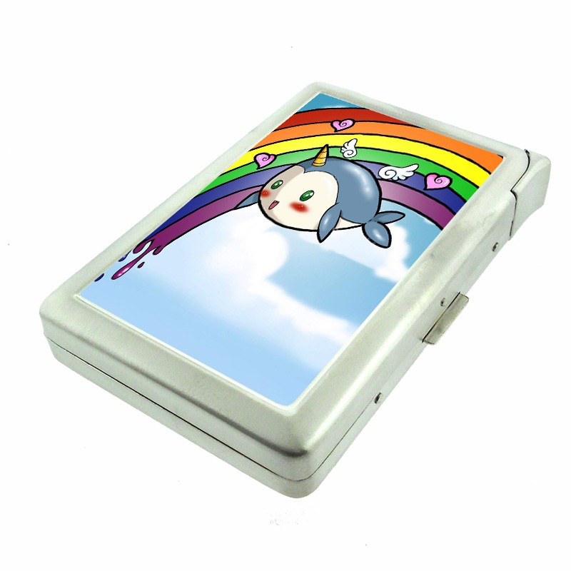 Narwhals D8 100s Metal Cigarette Case with Built-In Lighter Wallet