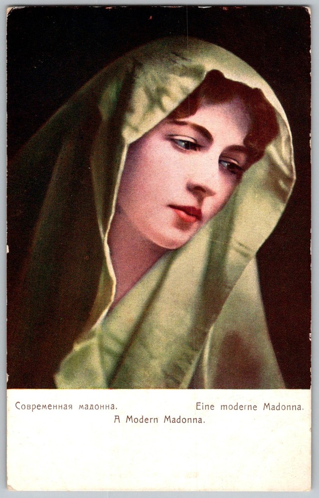 Antique Postcard Modern Madonna Portrait St Petersburg, Russia 1910s