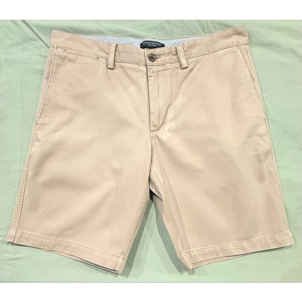 Mens Banana Republic Khaki Aiden Chino Shorts Tan 32 9 inch inseam