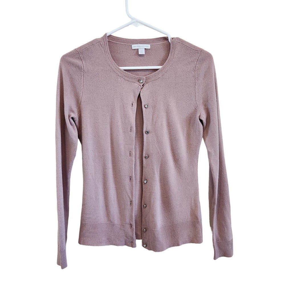 New York & Company Button Front Knitted Cardigan Sweater Slim Fit Light Pink XS