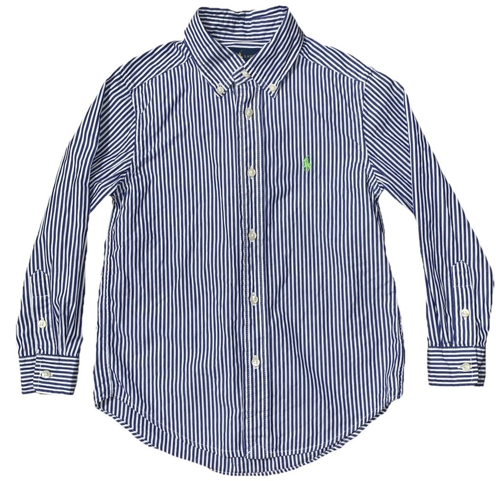 RALPH LAUREN Boy’s 5 Button Down Shirt Blue White Striped Collared Casual Dress