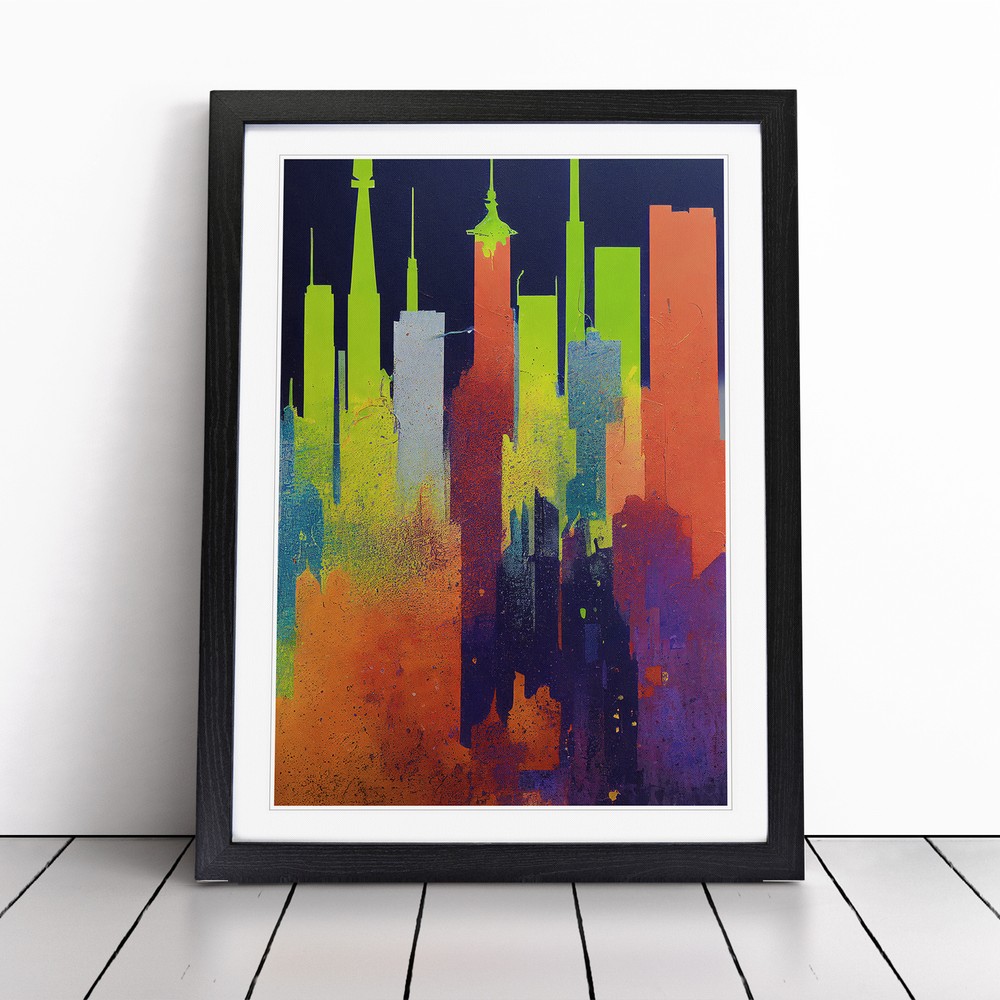 Dripping Paint City Skyline No.4 Abstract Wall Art Print Framed Picture Poster