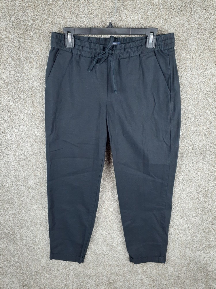 J.Crew Womens Linen Blend Pull-On Crop Pants with Pockets Size 8 Black Casual Drawstring