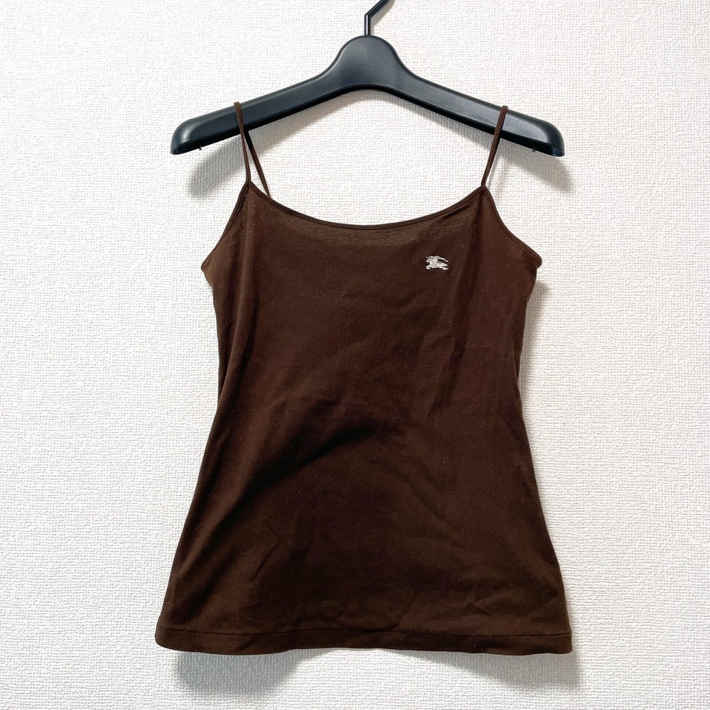 Burberry Blue Label Camisole 38/S Brown Logo Embroidery Cotton Authentic Japan