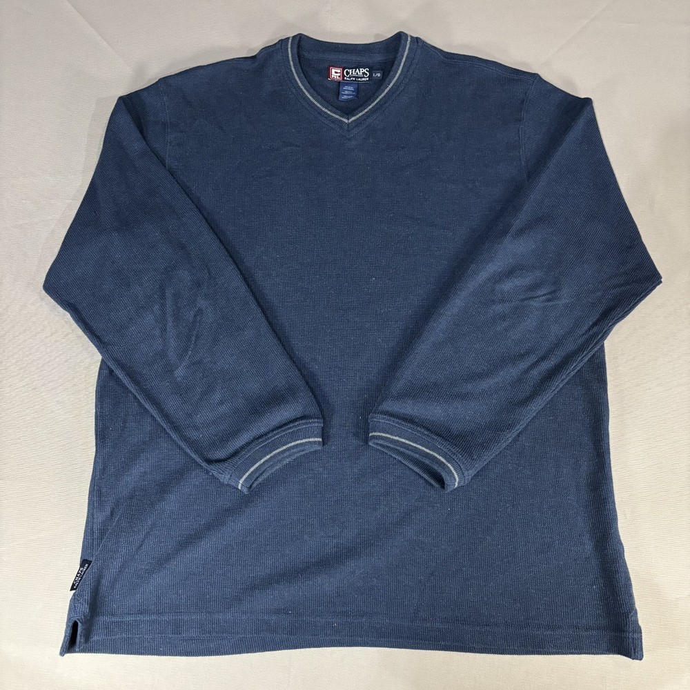 Chaps Ralph Lauren Mens Large Blue Sweater 100% Cotton