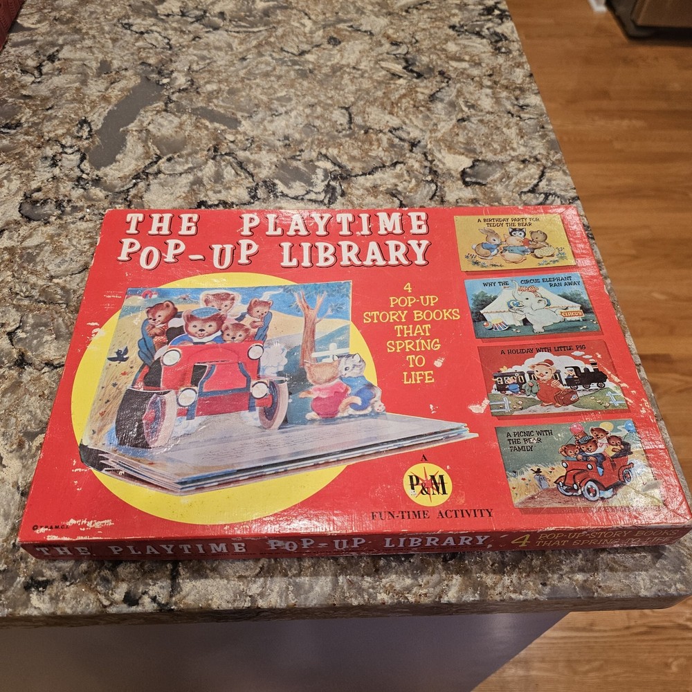 The Playtime Pop-up Library 4 Books & box 1963 VINTAGE  Platt & Munk Co