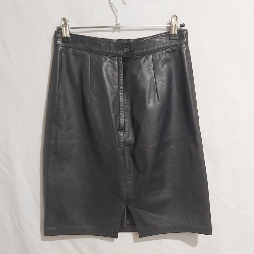 Vintage Black Leather Pencil Skirt Size 6 Straight Fit