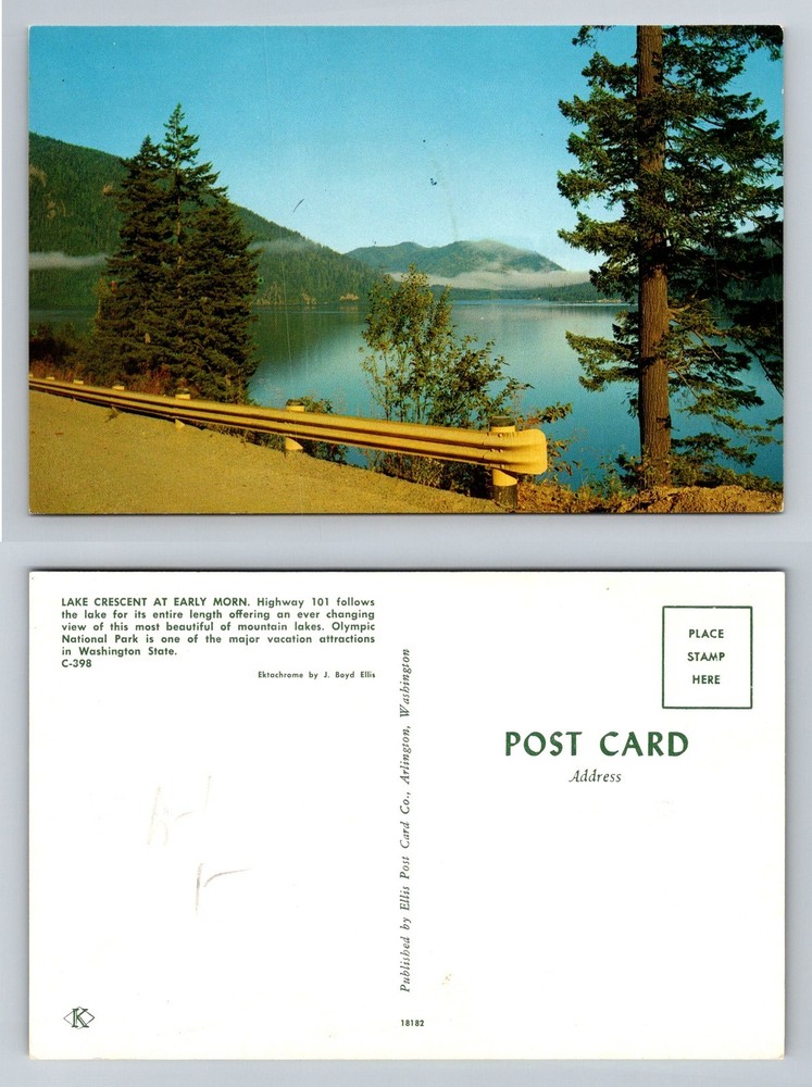 Lake Crescent, WA-Washington Hwy 101 Olympic National Park View Vintage Postcard