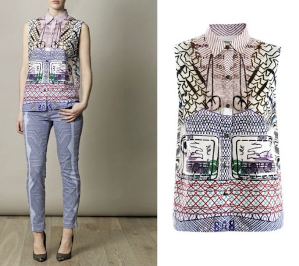 Mary Katrantzou Current Elliott Abstract Graffiti Sleeveless Button Top 2 MINT-image