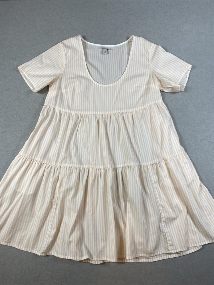 A New Day Women's Short Sleeve Tiered Babydoll Dress Peach Stripes Cotton XS