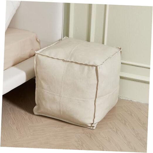 Unstuffed Moroccan Pouf Ottoman Cover in Handmade Faux PU Leather Design