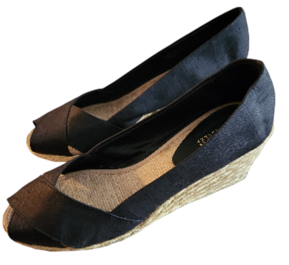 Ralph Lauren Cecilia Rope Espadrille Wedge Sandals Black Size 10B