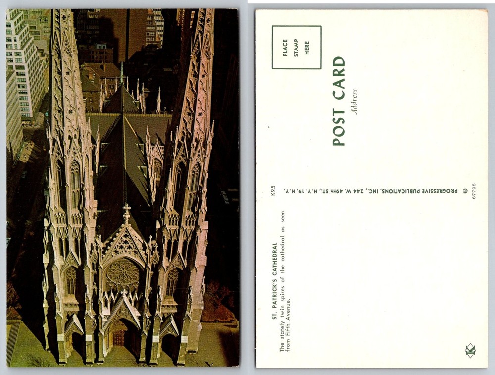 St. Patrick's Cathedral NYC Aerial View Chrome Postcard Progressive K95