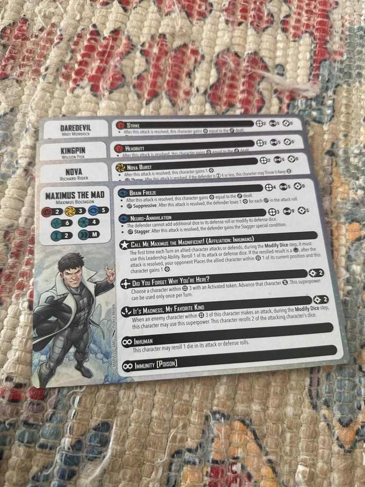 Marvel Crisis Protocol Foil Promo Cards Daredevil, Kingpin, Nova, Maximus, Plots