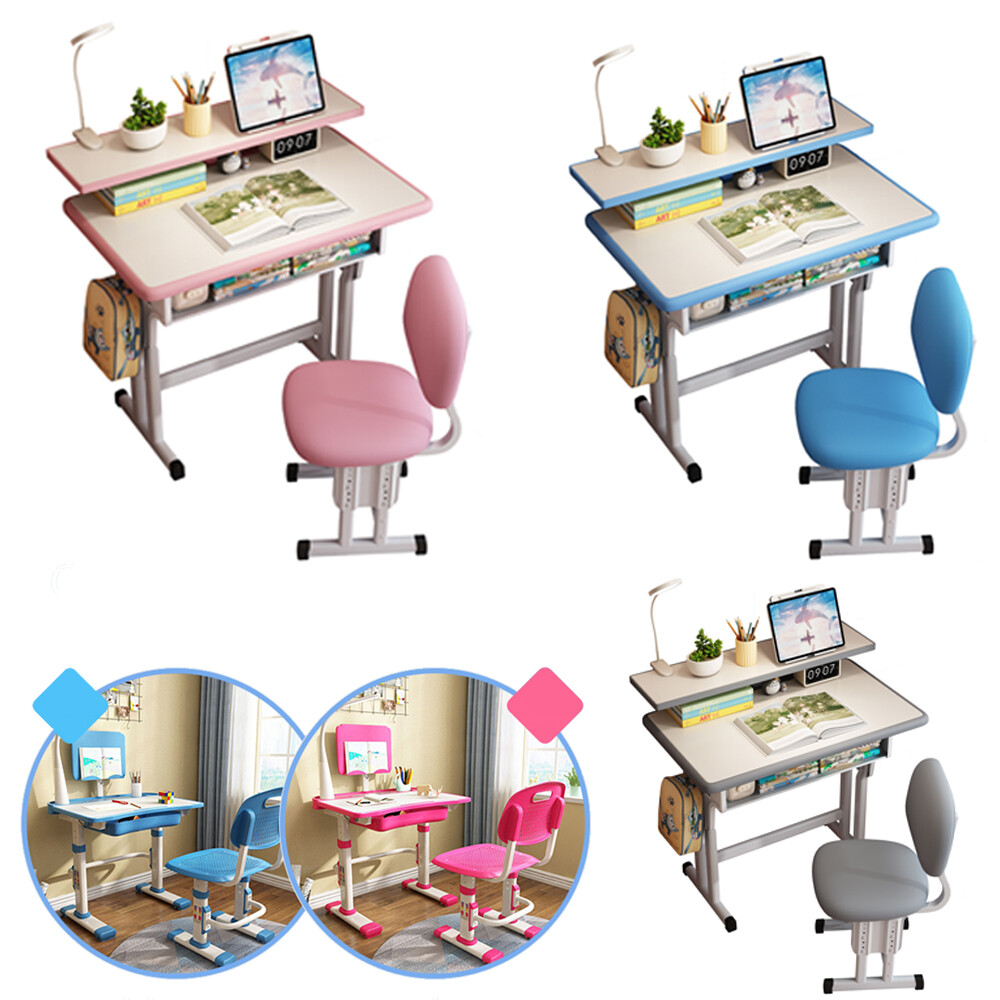 Height-Adjustable Kids Desk and Chair Set for Learning and Study in Multiple Colors