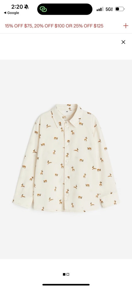 H&M Boys Holiday Reindeer Print Long Sleeve Button Down Shirt Size 6 So Cute